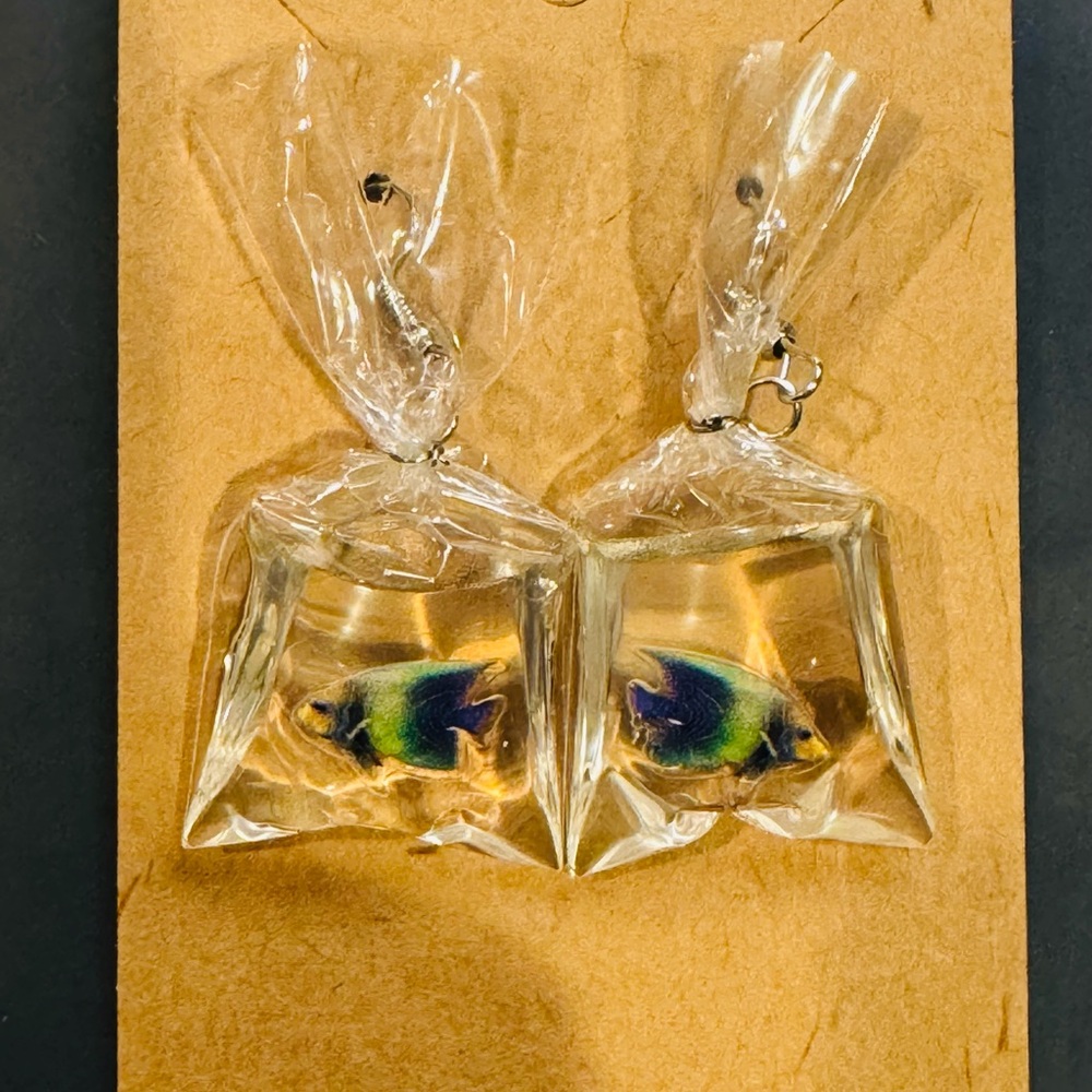 Cute fish-in-plastic-bag earrings